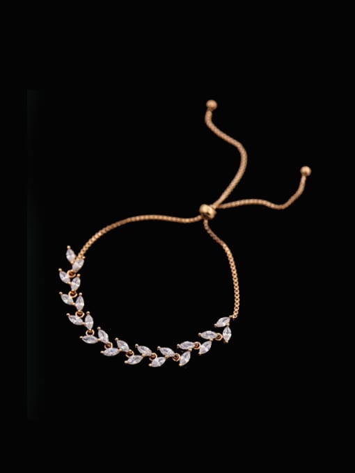 Rose Gold 2018 Leaves Shaped Zircons Stretch Bracelet