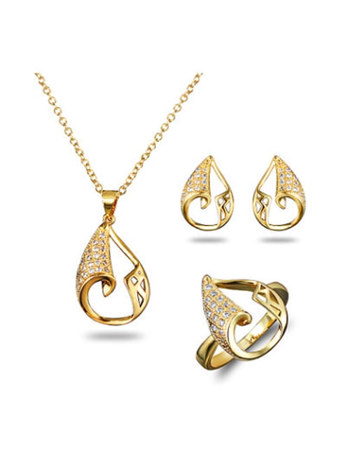 gold Elegant 18K Gold Plated Water Drop Shaped Zircon Three Pieces Jewelry Set
