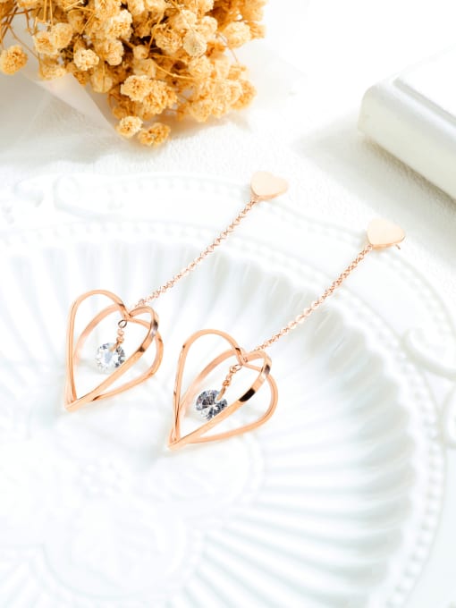 Open Sky Titanium With Rose Gold Plated Personality Heart Drop Earrings 3