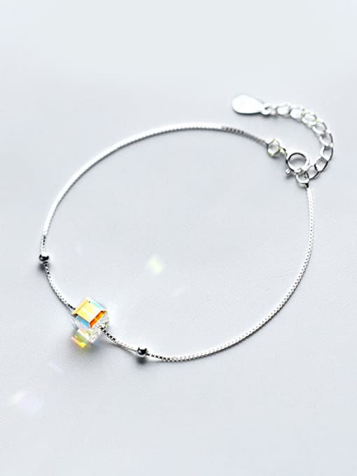 colorful Temperament Square Shaped Crystal S925 Silver Bracelet