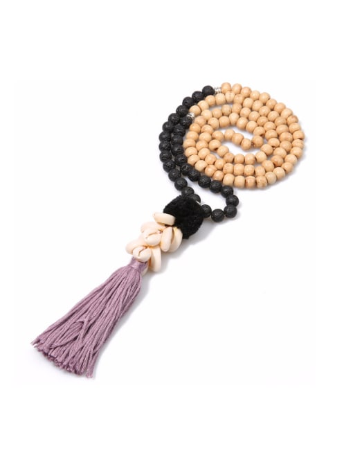 N6028-B (Volcano) Retro Style Wooden Beads Tassel Necklace