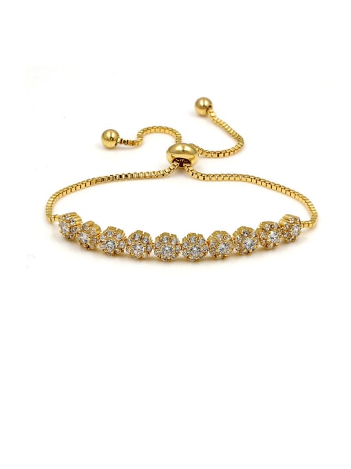 243 champagne gold Copper With Cubic Zirconia Fashion Flower  adjustable Bracelets