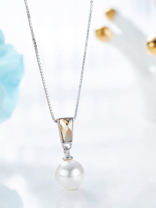 CEIDAI Simple Freshwater Pearl austrian Crystal Silver Necklace 2