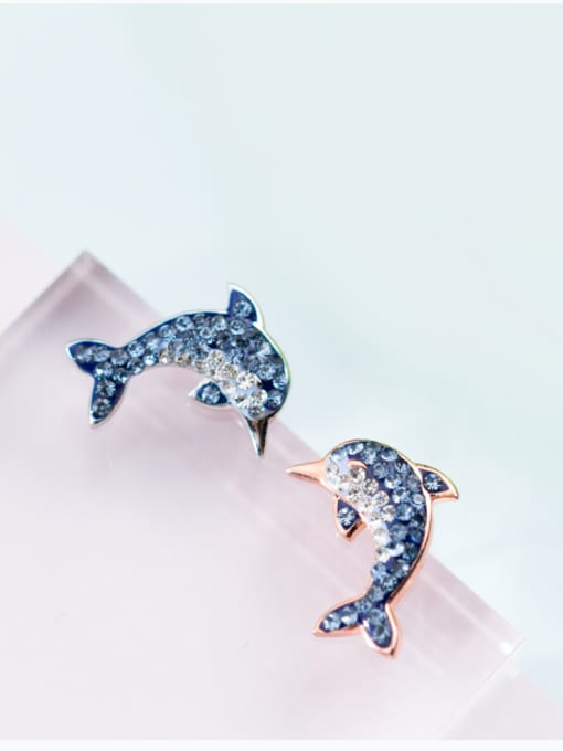 Rosh Pure silver Rhinestone gradually change the Blue Dolphin Earrings 1