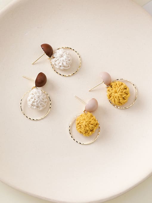 Girlhood Alloy With Gold Plated Cute Round Wool Ball Drop Earrings 1