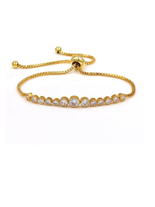 Champagne gold Copper With Cubic Zirconia  Simplistic Round adjustable Bracelets