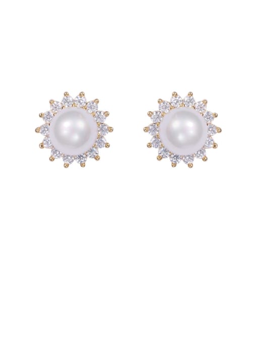 Mo Hai Copper With  Artificial Pearl Simplistic Flower Stud Earrings 0
