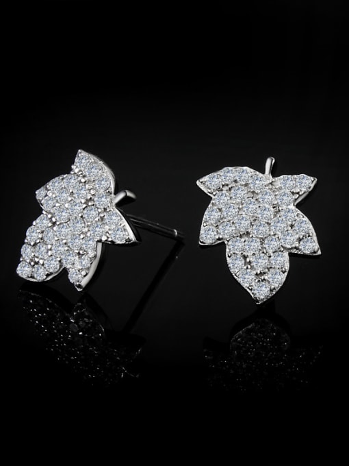 SANTIAGO Fashion Cubic Zirconias-covered Maple Leaf 925 Sterling Silver Stud Earring 0