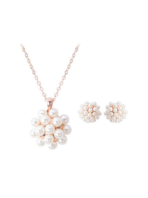 BESTIE 2018 Alloy Rose Gold Plated Fashion Artificial Pearls Two Pieces Jewelry Set