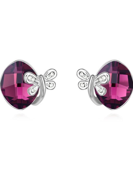 Purple Simple Oval austrian Crystal Little Butterfly Alloy Stud Earrings