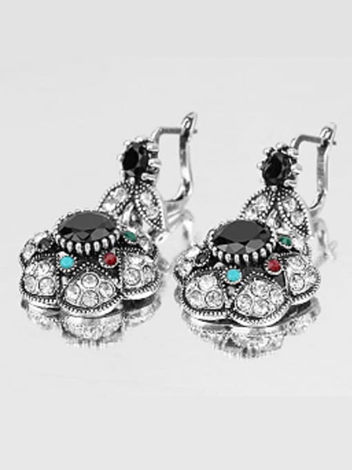 Gujin Antique Silver Plated Black Resin stones Crystals Alloy Flowery Earrings 2