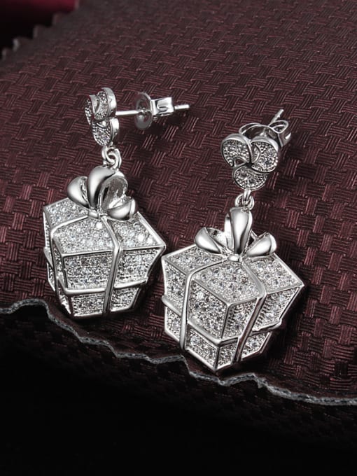 SANTIAGO Women Glittering Zircon Box Shaped Drop Earrings 1