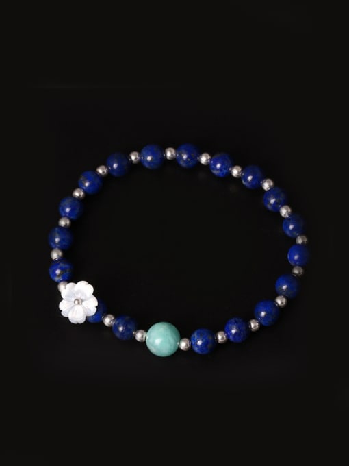 SILVER MI Shell Flower Lapis Lazuli Bracelet