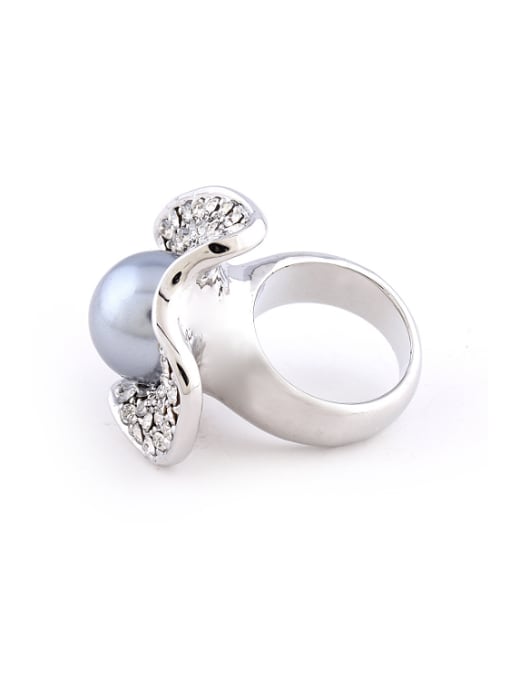 Wei Jia Exaggerated Blue Artificial Pearl Rhinestones Alloy Ring 1