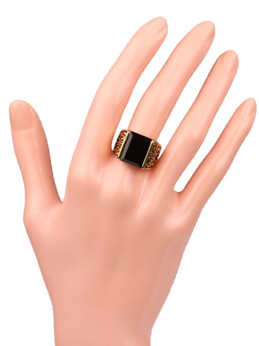 Gujin Retro style Black Resin stone Antique Gold Plated Alloy Ring 1