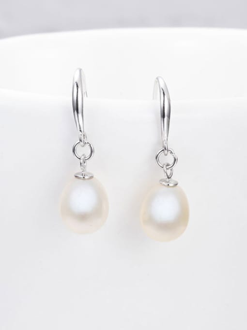 One Silver Water Drop Freshwater Pearl 925 Silver Earrings 3