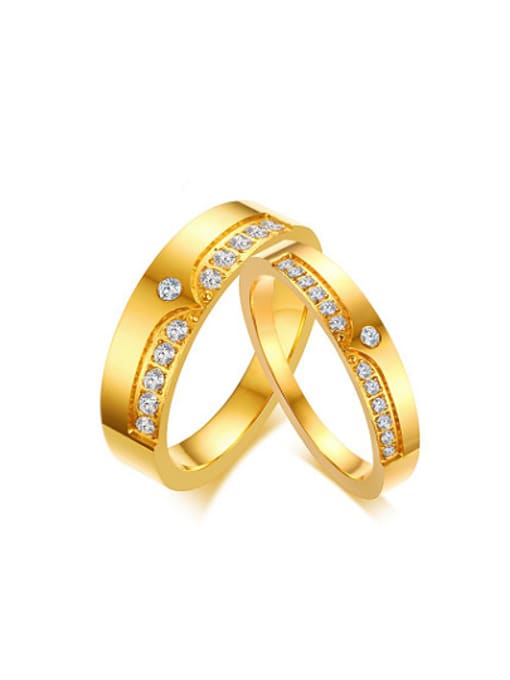 CONG Couple Temperamental Gold Plated Titanium Zircon Ring 0