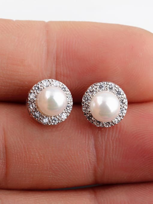 White S925 Sterling Silver Pearl China Wind Temperament Anti-allergy stud Earring