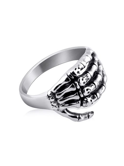 RANSSI Retro Skeleton Hand Statement Ring 0