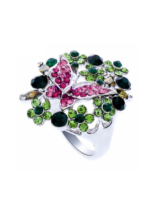 Wei Jia Fashion Colorful Rhinestones Butterfly Flowers Alloy Ring 0