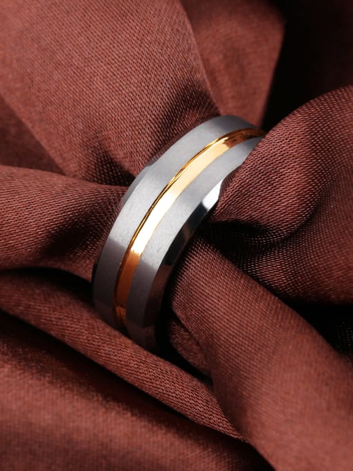 Open Sky Tungsten With Gold Plated Simplistic Geometric Rings 1