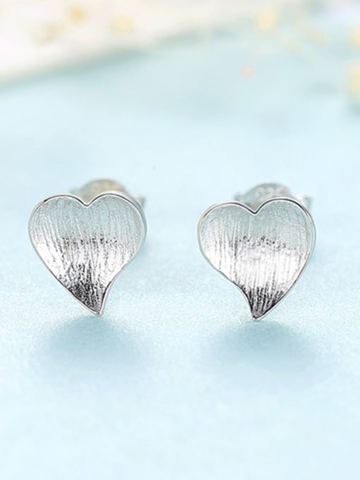 sliver 925 Sterling Silver With Glossy Simplistic Heart Stud Earrings