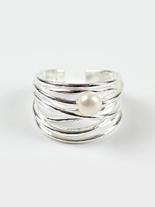 DAKA Fashion Multi-band White Freshwater Pearl Silver Opening Ring