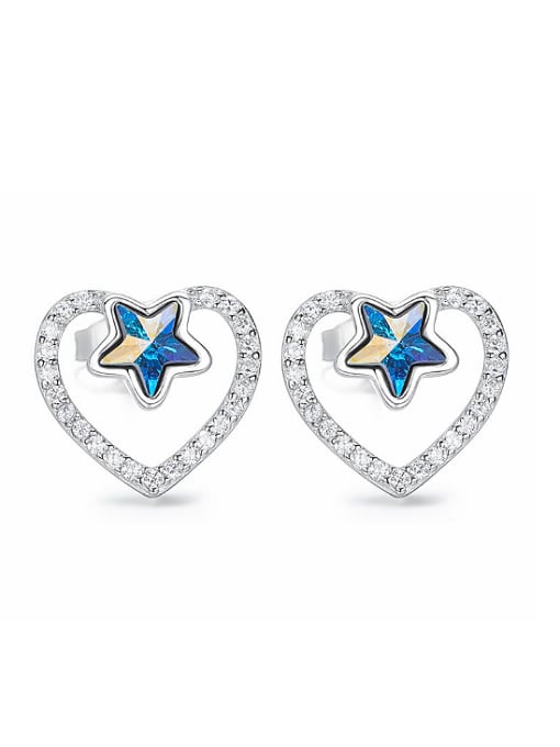 white Fashion Hollow Heart Little Star austrian Crystals 925 Silver Stud Earrings