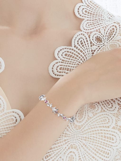 CEIDAI Fashion Roses Leaves Pink austrian Crystals Bracelet 1