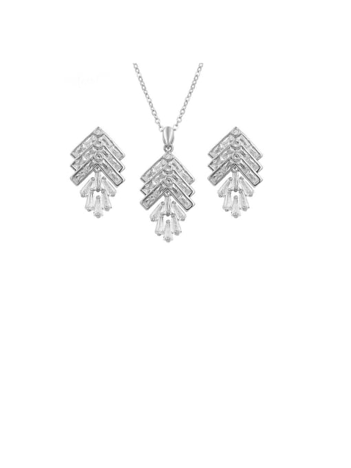 Platinum Copper With  Cubic Zirconia Delicate Irregular  Earrings And Necklaces 2 Piece Jewelry Set