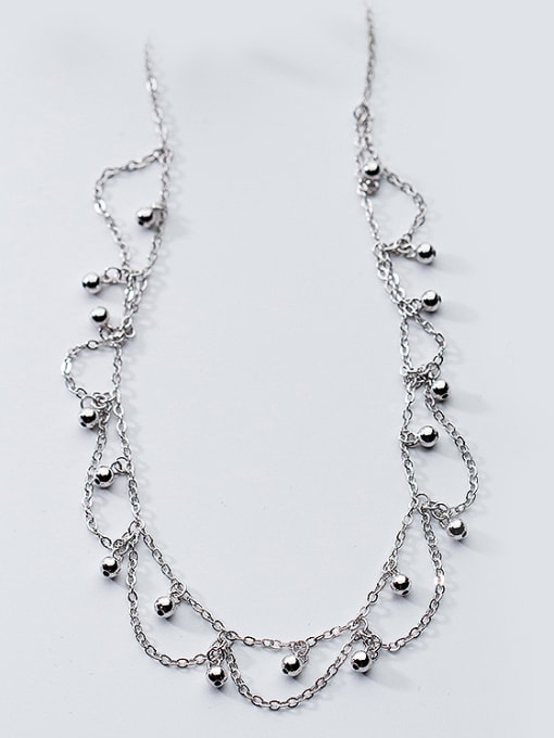 white Temperament Double Layer Wave Shaped S925 Silver Necklace