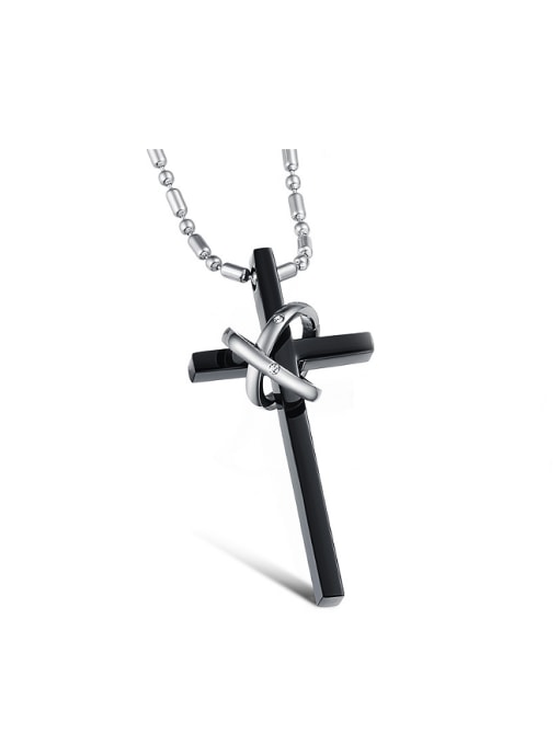 Black Fashion Cross Rings Pendant Titanium Lovers Necklace