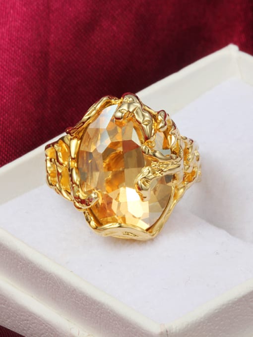 SANTIAGO Luxury 18K Gold Plated Geometric Champagne Zircon Ring 1