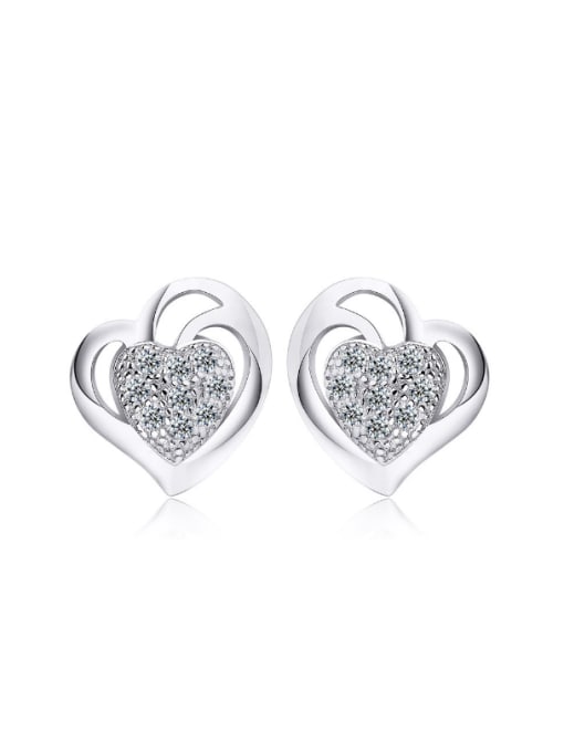 kwan S925 Silver Heart-shaped Micro Pave Stud Earrings 0