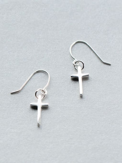 Rosh S925 Silver Personality Simple Smooth Cross hook earring 0