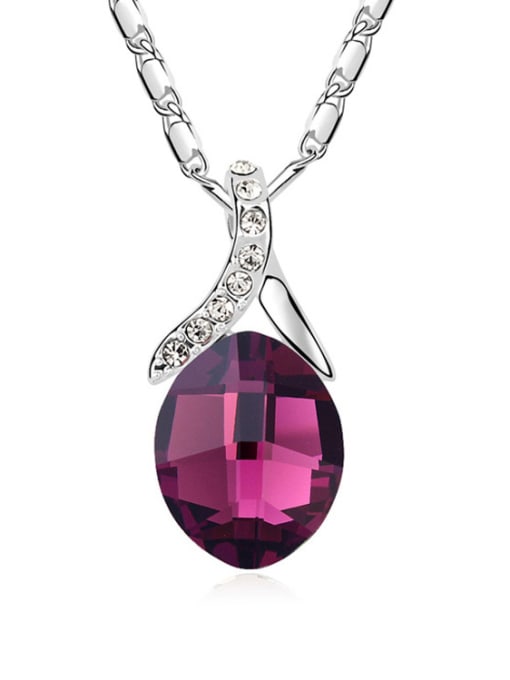 Purple Simple Oval austrian Crystal Platinum Plated Alloy Necklace