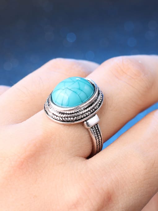 Gujin Retro style Oval Turquoise stone Alloy Ring 1