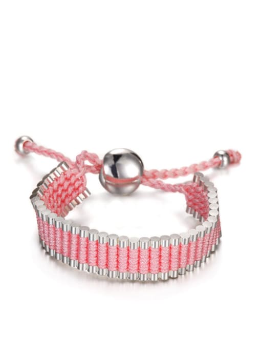 Pink Hand Woven Friendship Copper  Plated Silver  Bracelet