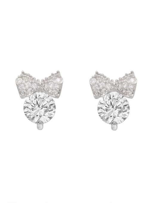 platinum Copper With Cubic Zirconia  Plated Simplistic Bowknot Stud Earrings