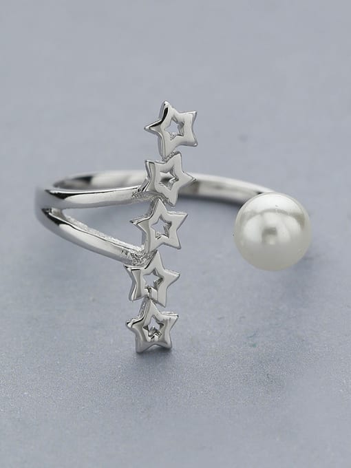 One Silver Personalized Tiny Hollow Stars Artificial Pearl 925 Silver Opening Ring 2