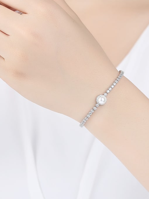 BLING SU AAA zircon inlay imitation pearl simple bracelet 1