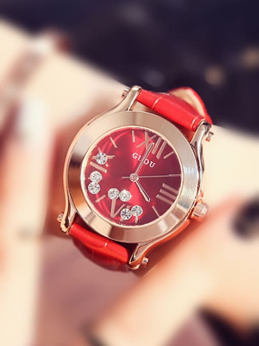 Red GUOU Brand Classical Movable Rhinestones Watch