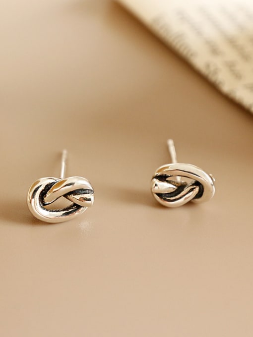 DAKA 925 Sterling Silver With Antique Silver knot Irregular Stud Earrings