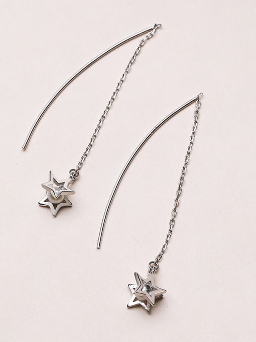 One Silver Star Shaped Freshwater Pearl Line Earrings