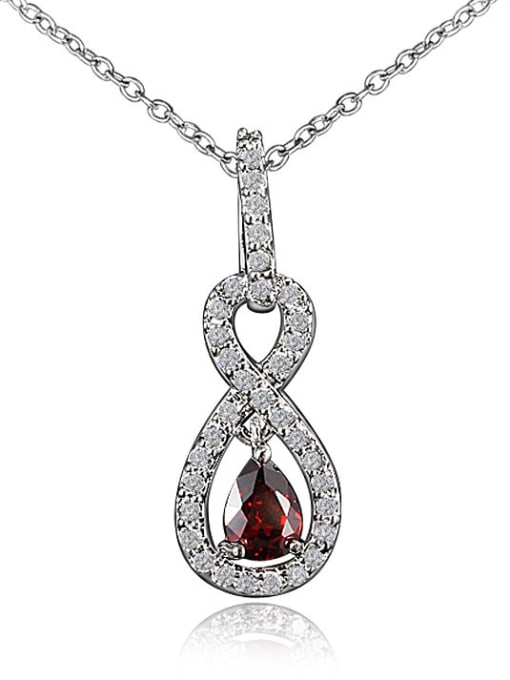 red Beautiful Platinum Plated Water Drop Zircon Necklace