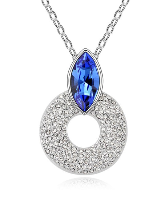 royal blue Simple Hollow Round Pendant austrian Crystal Alloy Necklace