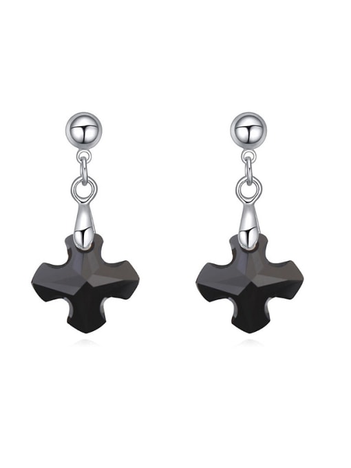 Black Simple Little austrian Crystal Cross Platinum Plated Drop Earrings