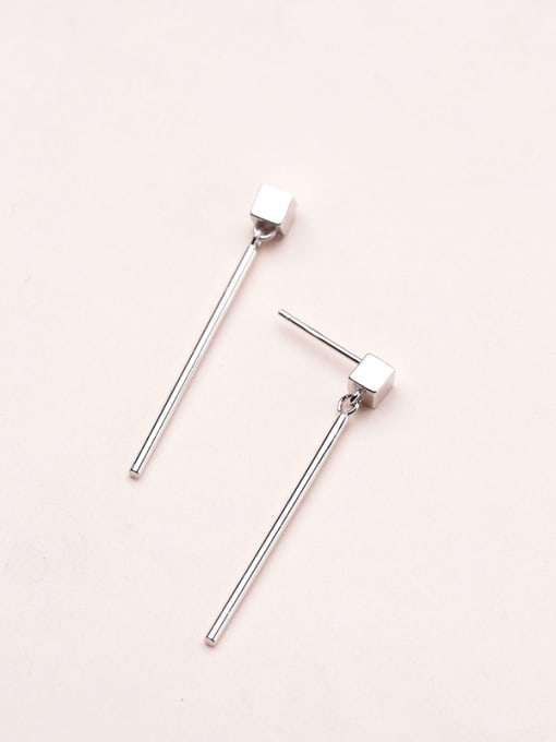 One Silver Exquisite Square Shaped Silver Drop Earrings