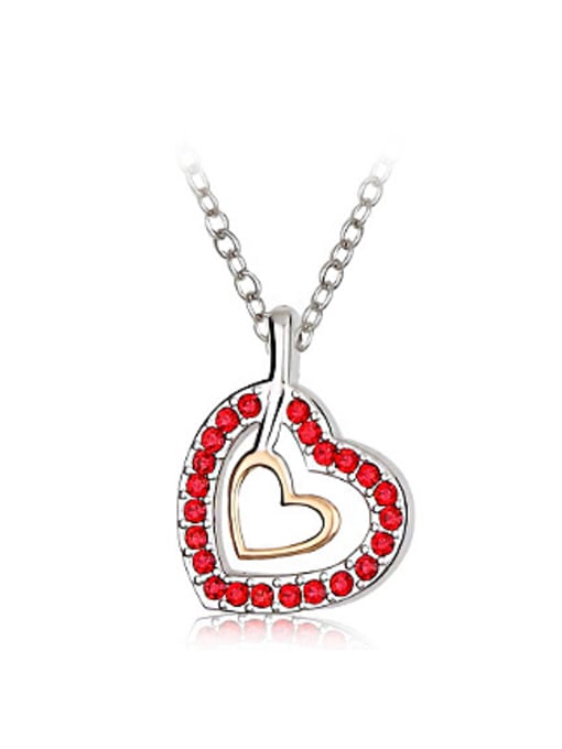red Fashion Austria Crystals Hollow Heart shaped Necklace
