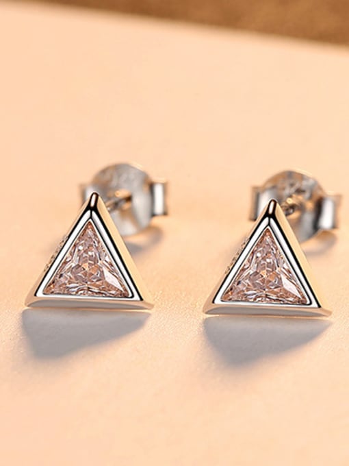 Platinum 925 Sterling Silver  Simplistic Triangle Stud Earrings
